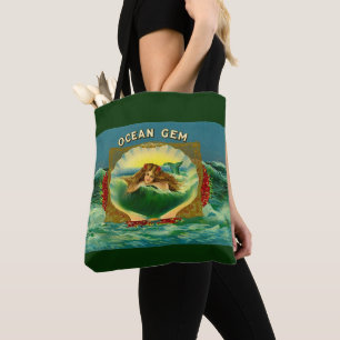 Ocean Gem mermaid cigar label print Tote Bag