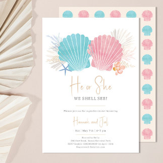 Ocean Gender Reveal He or She Baby Invitation