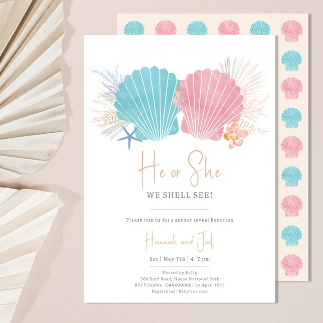 Ocean Gender Reveal He or She Baby Shower invite (Creator Uploaded)