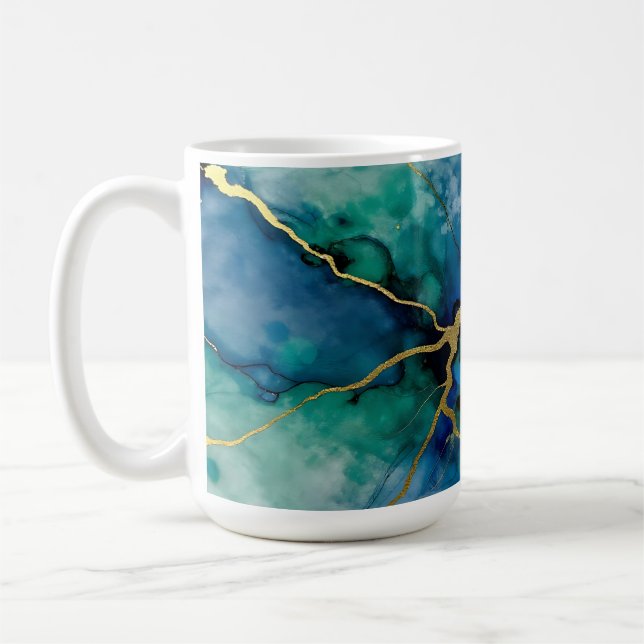 Ocean Geode Alcohol Ink Gold Veins Coffee Mug (Left)