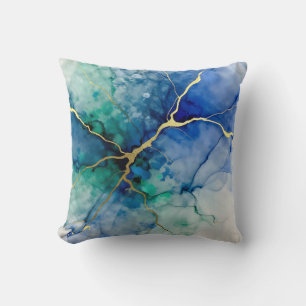 Ocean Geode Alcohol Ink Gold Veins Cushion