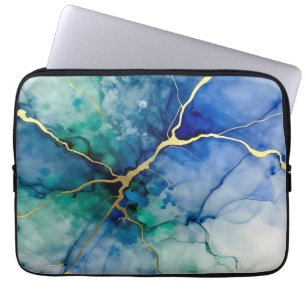 Ocean Geode Alcohol Ink Gold Veins Laptop Sleeve