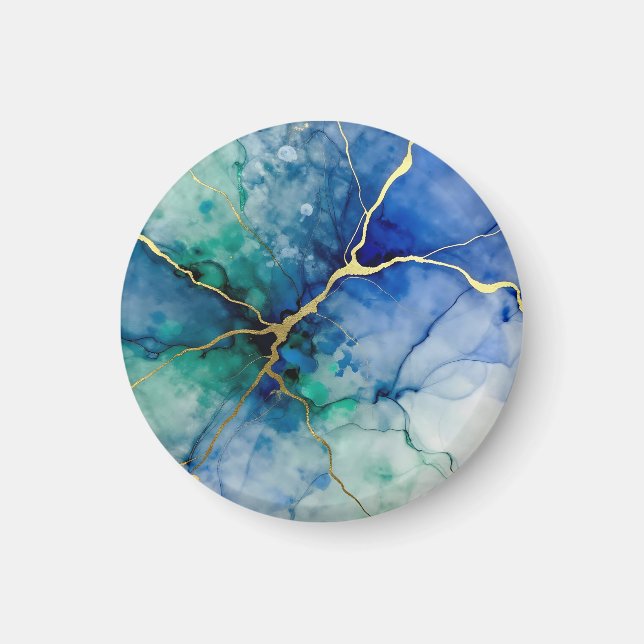 Ocean Geode Alcohol Ink Gold Veins Magnet (Front)
