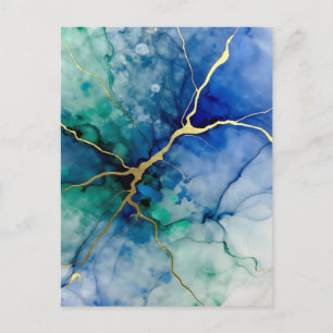 Ocean Geode Alcohol Ink Gold Veins Postcard