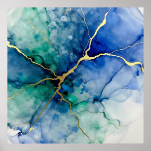 Ocean Geode Alcohol Ink Gold Veins Poster