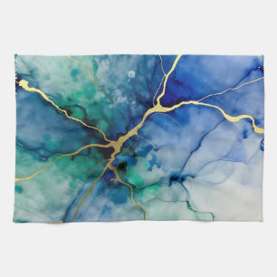 Ocean Geode Alcohol Ink Gold Veins Tea Towel