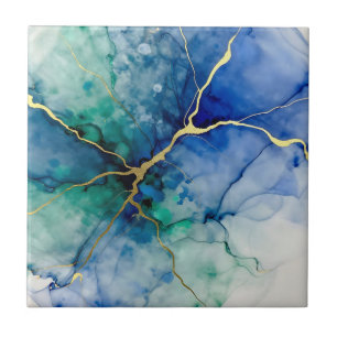Ocean Geode Alcohol Ink Gold Veins Tile