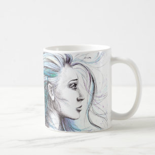 Ocean girl Nautical Surreal Watercolor art Coffee Mug