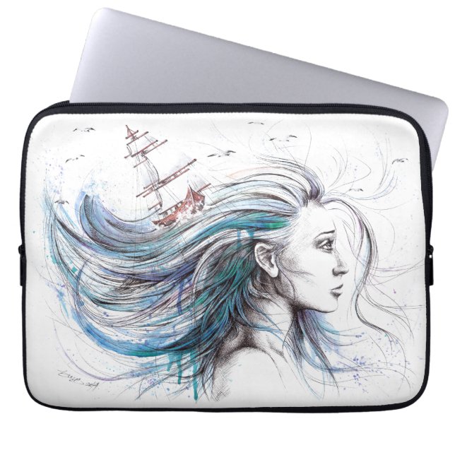 Ocean girl Nautical Surreal Watercolor art Laptop Sleeve (Front)