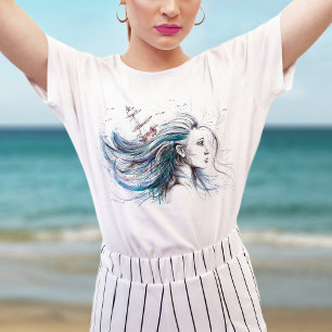 Ocean girl Nautical Surreal Watercolor art T-Shirt