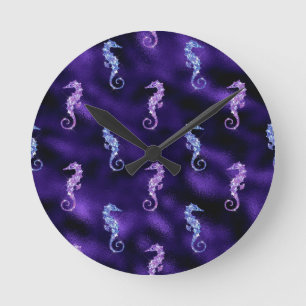 Ocean Glamour Colourful Sea Horse Pattern Round Clock
