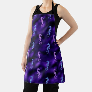 Ocean Glamour Purple Foil & Glitter Seahorses Apron