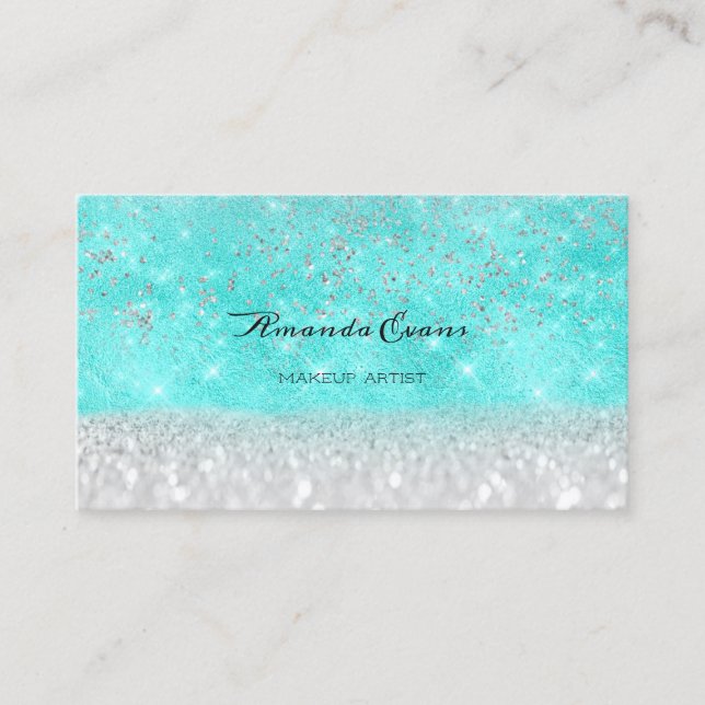 Ocean Glitter Sparkly Makeup Artist Blogger Event Appointment Card (Front)
