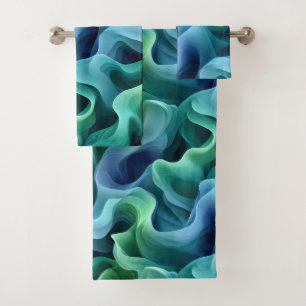Ocean Glow Abstract Gradient Waves Pattern Bath Towel Set