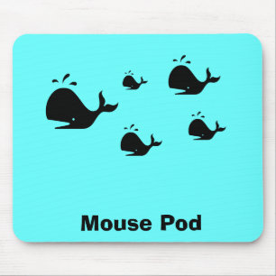 Ocean Glow_black-on-blue Whale "Mouse Pod" Mouse Mat