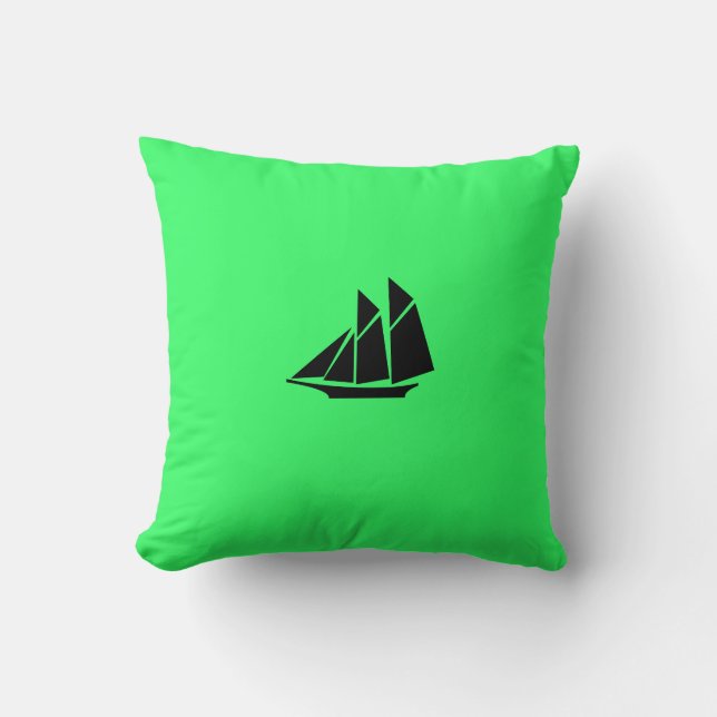 Ocean Glow_Black-on-Green Clipper Ship Cushion (Front)