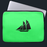 Ocean Glow_Black-on-Green Clipper Ship Laptop Sleeve<br><div class="desc">If you're feeling creative,  you can change the size,  position,  colour,  and even the number of Clipper ships,  along with the background colour. Just click "Customise it, " and away you go!</div>