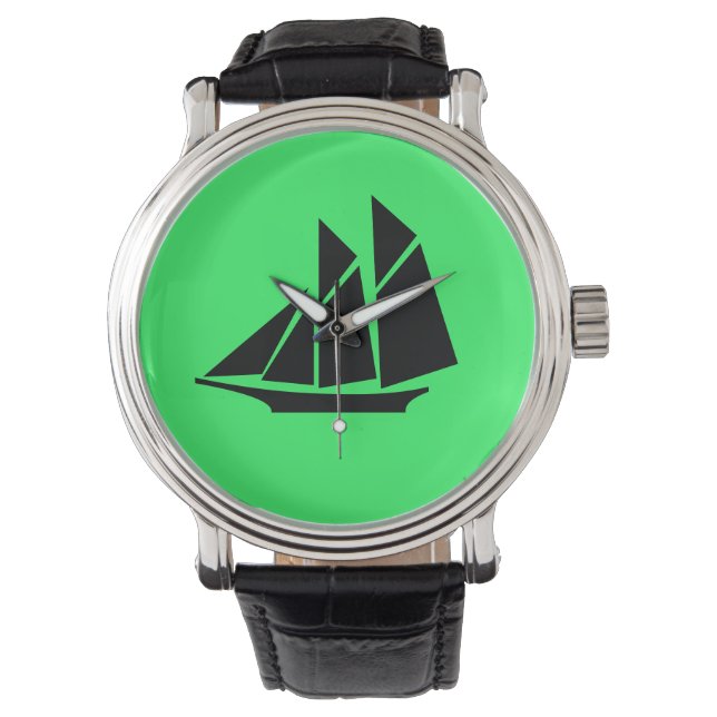 Ocean Glow_Black-on-Green Clipper Ship Watch (Front)