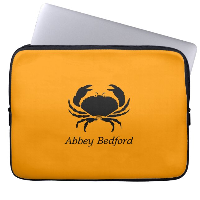 Ocean Glow_Black on Orange Crab_personalized Laptop Sleeve (Front)