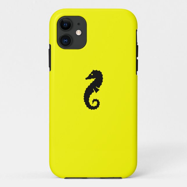 Ocean Glow_Black-on-Yellow Seahorse Case-Mate iPhone Case (Back)