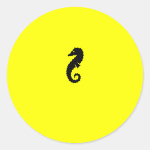 Ocean Glow_Black-on-Yellow Seahorse Classic Round Sticker
