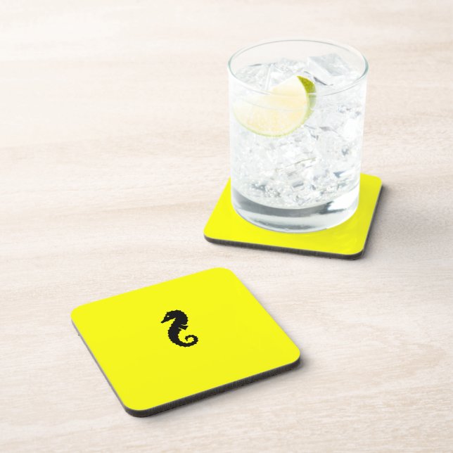 Ocean Glow_Black-on-Yellow Seahorse Coaster (Right Side)