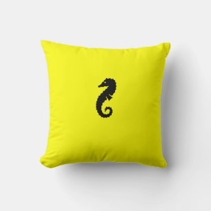 Ocean Glow_Black-on-Yellow Seahorse Cushion