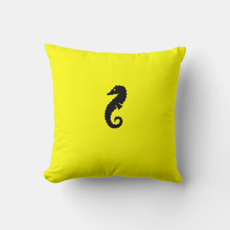Ocean Glow_Black-on-Yellow Seahorse Cushion