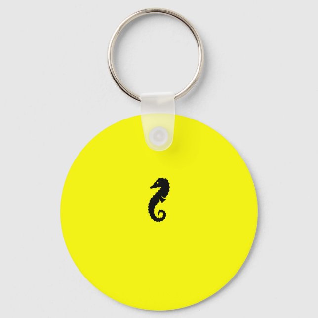 Ocean Glow_Black-on-Yellow Seahorse Key Ring (Front)