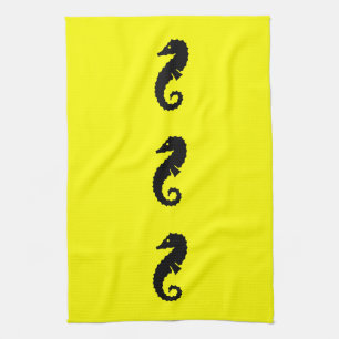 Ocean Glow_Black-on-Yellow Seahorse Tea Towel