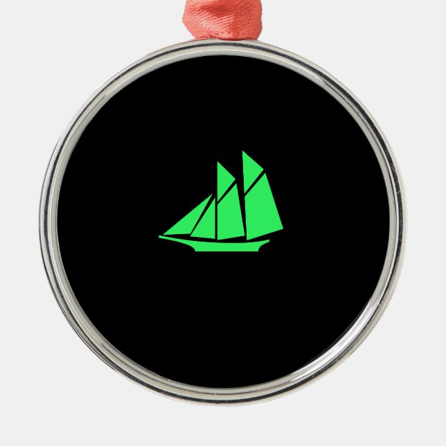 Ocean Glow_Green-on-Black Clipper Ship Metal Tree Decoration (Front)