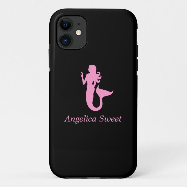 Ocean Glow_Pink-on-Black Mermaid_personalized Case-Mate iPhone Case (Back)