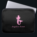 Ocean Glow_Pink-on-Black Mermaid_personalized Laptop Sleeve<br><div class="desc">To personalize it,  you add your name in the available template field,  and you're done. If you're feeling creative,  you can also change the size,  placement,  color,  and even the number of mermaids.  Just click  "Customize it" and let the fun begin!</div>