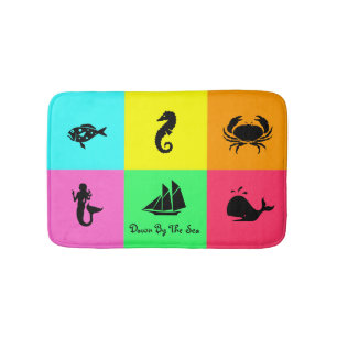 Ocean Glow_six panel, multi-color, multi-Icon Bath Mat