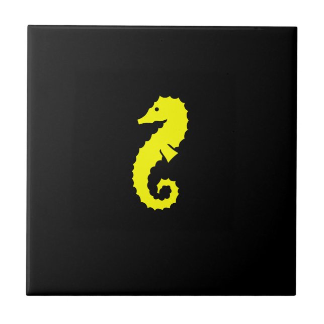 Ocean Glow_Yellow-on-Black Seahorse Tile (Front)