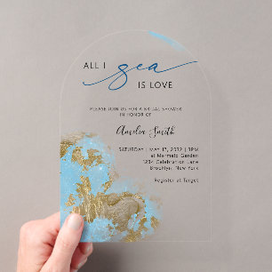 Ocean Gold All I Sea is Love Bridal Shower Arch Acrylic Invitations