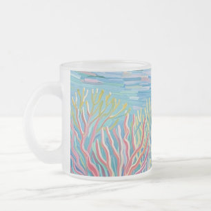 Ocean Golden Corals Reef Frosted Glass Coffee Mug
