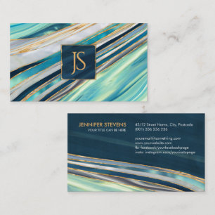 Ocean Golden Flow abstract monogram Business Card