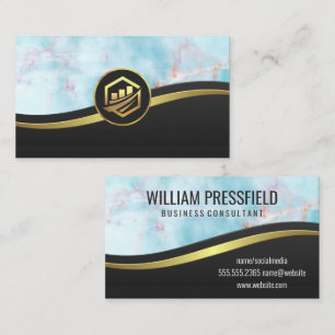 Ocean Granite   Black   Gold Financial Graph Icon Business Card