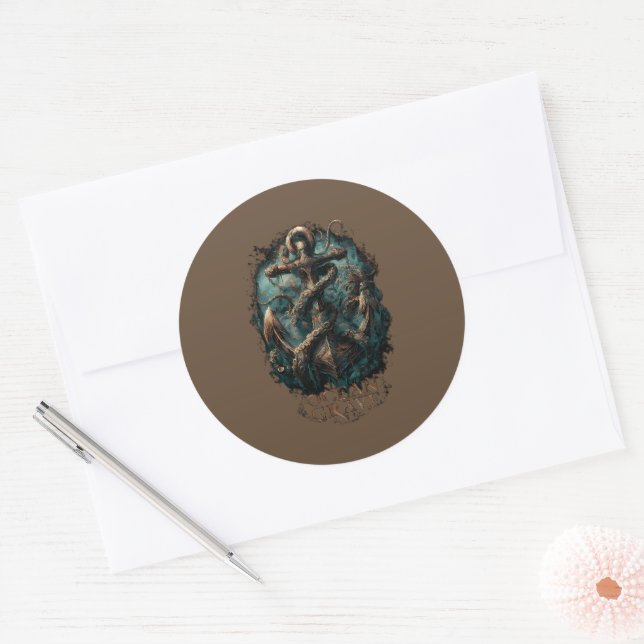Ocean Grave Kraken Anchor Dark Fantasy Classic Round Sticker (Envelope)