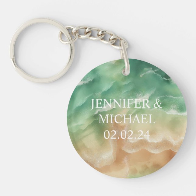 Ocean Green Beach Sand Summer Season Key Ring (Front)