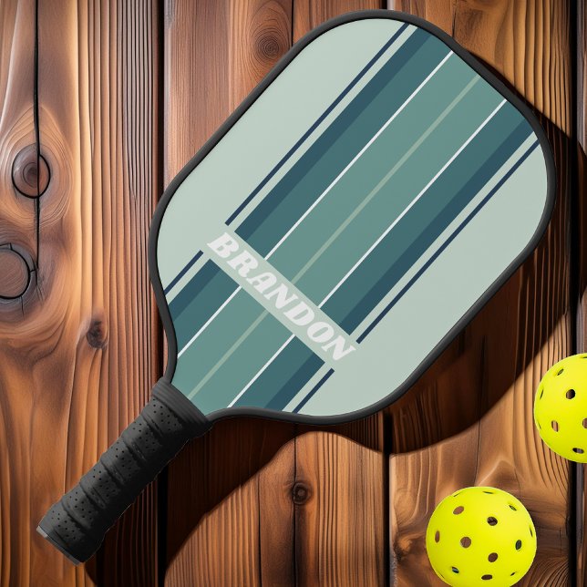 Ocean Green Nostalgic Board Stripes with Name Pickleball Paddle (Creator Uploaded)