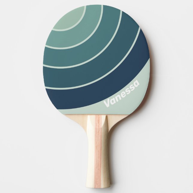 Ocean Green Nostalgic Circle Stripe with Name Ping Pong Paddle (Front)