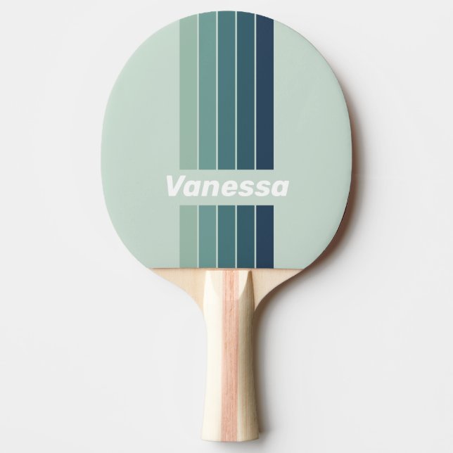 Ocean Green Nostalgic Pin Striped with Name Ping Pong Paddle (Front)
