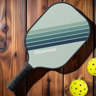 Ocean Green Nostalgic Stripes with Name Pickleball Paddle