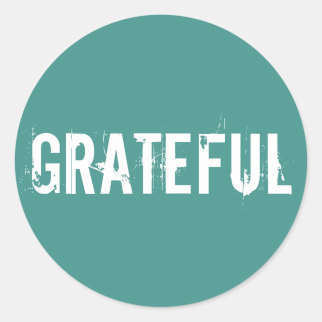 Ocean green with white grateful text classic round sticker (Front)