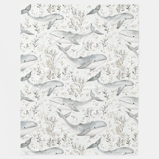 Ocean Grey Whales Fleece Blanket (Front)