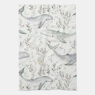 Ocean Grey Whales Tea Towel