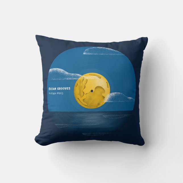 Ocean Grooves Vinyl Ocean Night Art Cushion (Front)