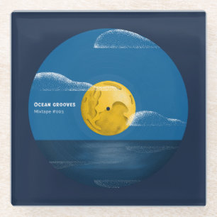 Ocean Grooves Vinyl Ocean Night Art Glass Coaster